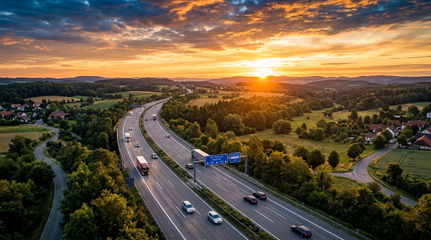 Autobahn bei Sonnenaufgang